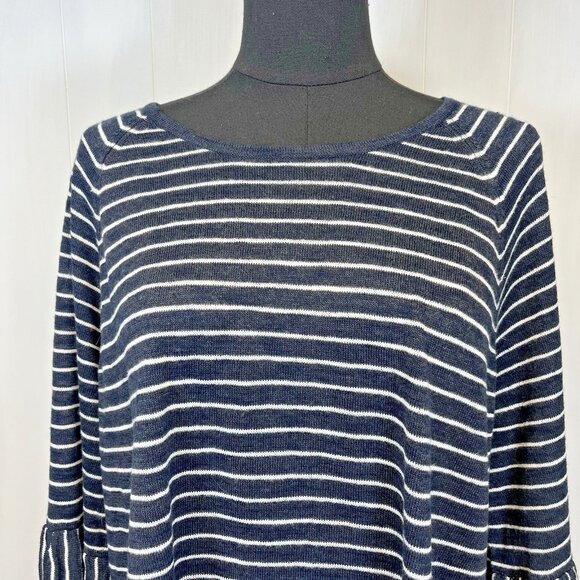 J. Jill Women's Linen‎ Blend Sweater Size 1X Striped Bell Sleeve Thin Nautical - Picture 2 of 9